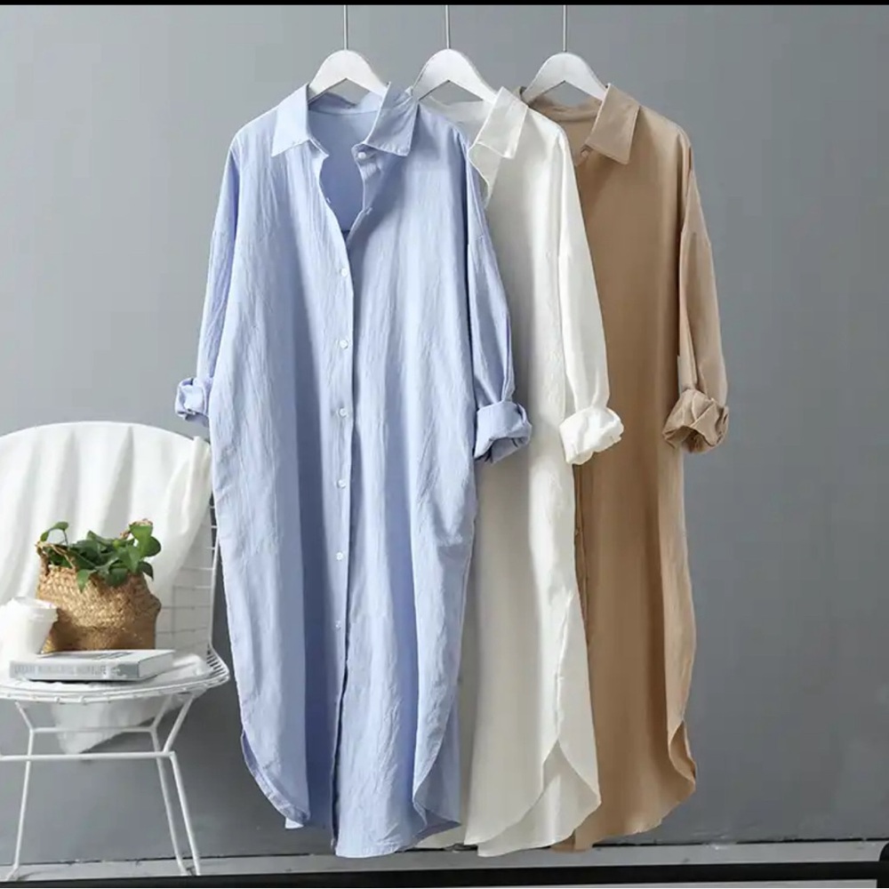 Brand new Ladies Blue Long Sleeve Long Shirt Dress for Spring/Summer